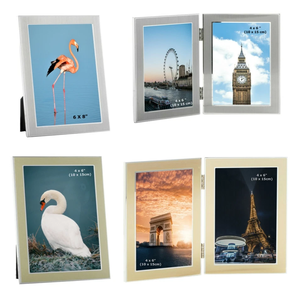 Marcos de fotos 6x4 7x5 8x6 8x10 A4 color plata liso dorado decoración del hogar 4x6 Foto 2 de 2