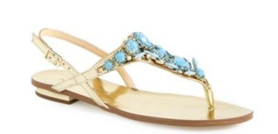 IVANKA TRUMP NEW AUTH Women's Gold Leather Thong Fona Sandals Size 6.5