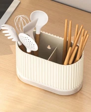 White Modern Utensil Holder Tray – Multi-Compartment Kitchen Organizer Rack