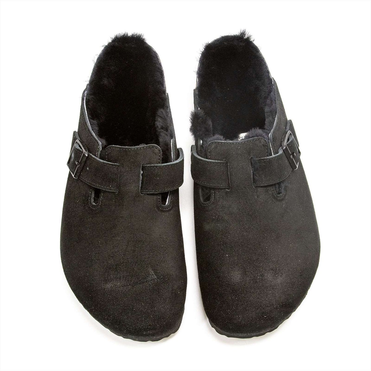 Mens Birkenstock Boston Shearling Black Suede Regular Fit 