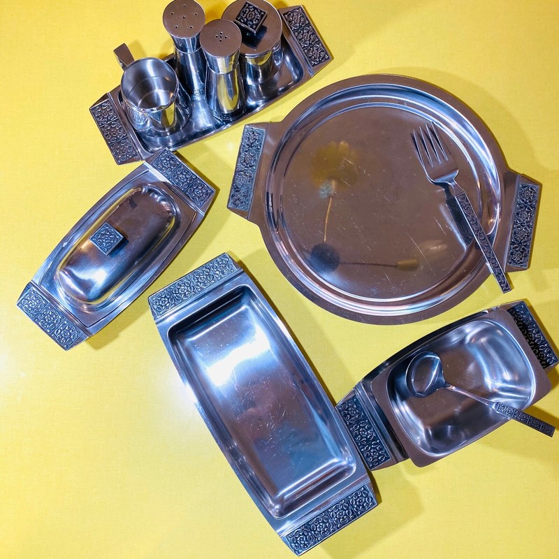 1970s Velvet Stainless Steel by Stanley Roberts - 14 Pieces