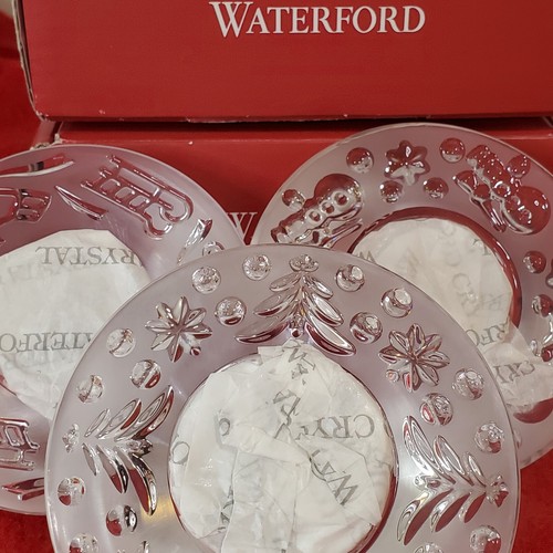 3 Waterford Crystal Christmas Snowman Trees Sled Tea Light Votive Candle Holders - Picture 2 of 14
