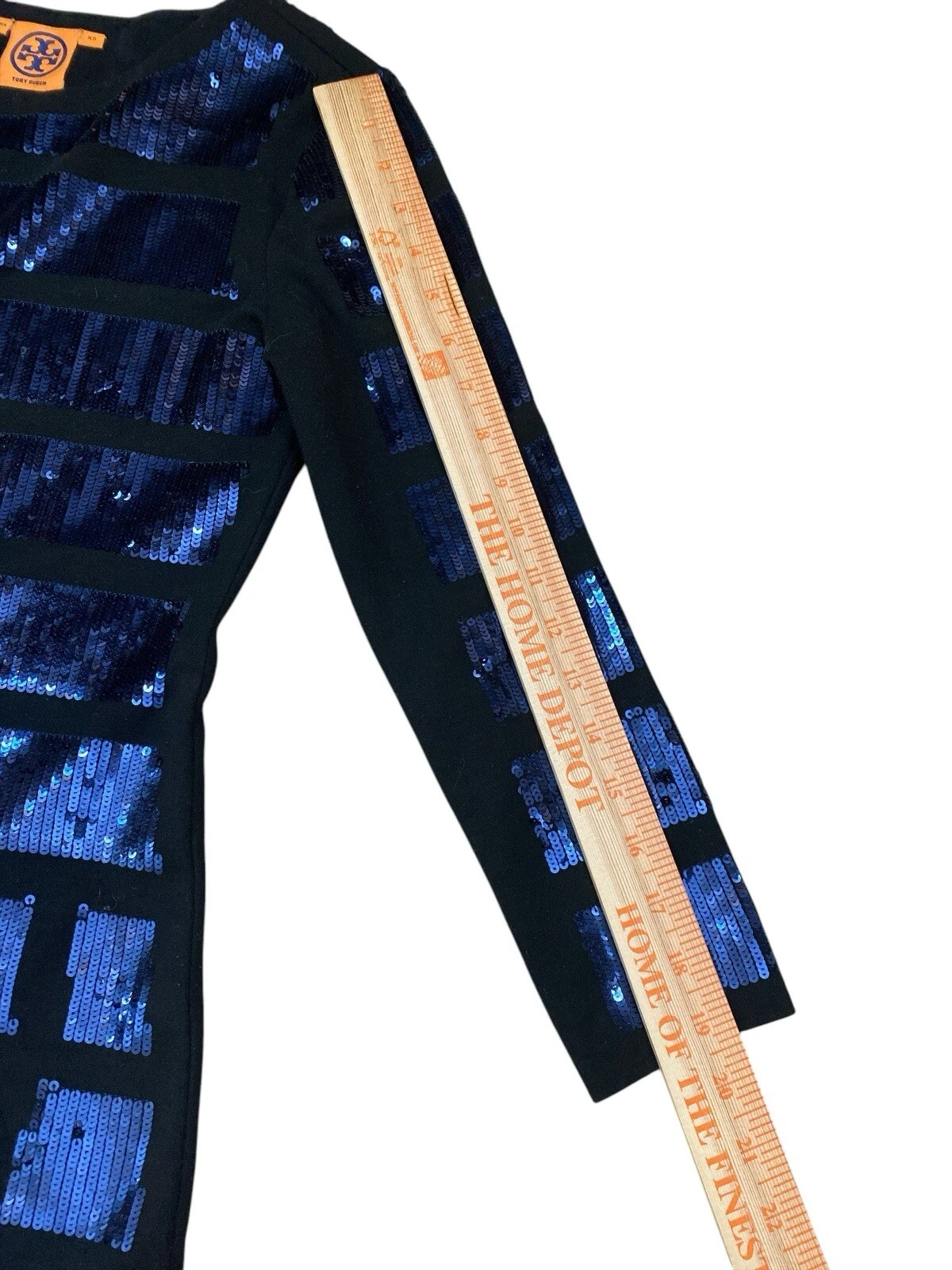 Abito da festa Tory Burch blu con paillettes manica lunga taglia XS