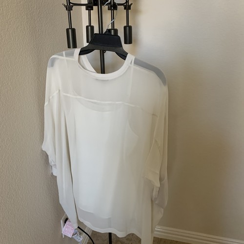 NWT Eileen Fisher Bone Silk Sheer Georgette Crepe Round Neck Top Sz L MSRP $258 - Picture 6 of 12