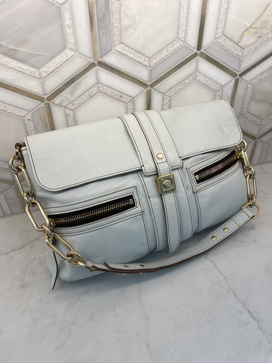 LANVIN PALE BABY BLUE LEATHER PURSE WITH GOLD ACCENTS EUC
