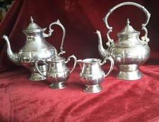 Tee und Kaffeekanne, Zucker und Milch, Silver on Copper, versilbert, England,alt