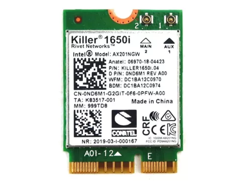  Genuine Intel Killer 1650i Wireless Wi-Fi 6 Bluetooth 5 AX201NGW ND6M1 0ND6M1 - Picture 1 of 2
