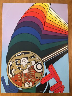 Vintage Retro Pop Art Siebdruck von Digital und Analog Uhr. 59cm x 79cm