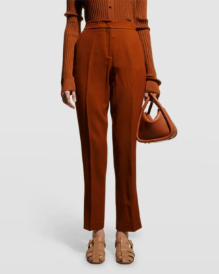 $1190 Gabriela Hearst Women's Red Straight-Leg Wool Pants Size It 46/US 10