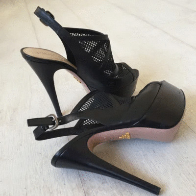 Women's PRADA Black Nappa Leather Platform Heels | eBay