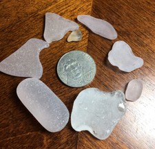 BG11 - White Surt Tumbled Beach Sea Glass 8 pcs. Various Sizes