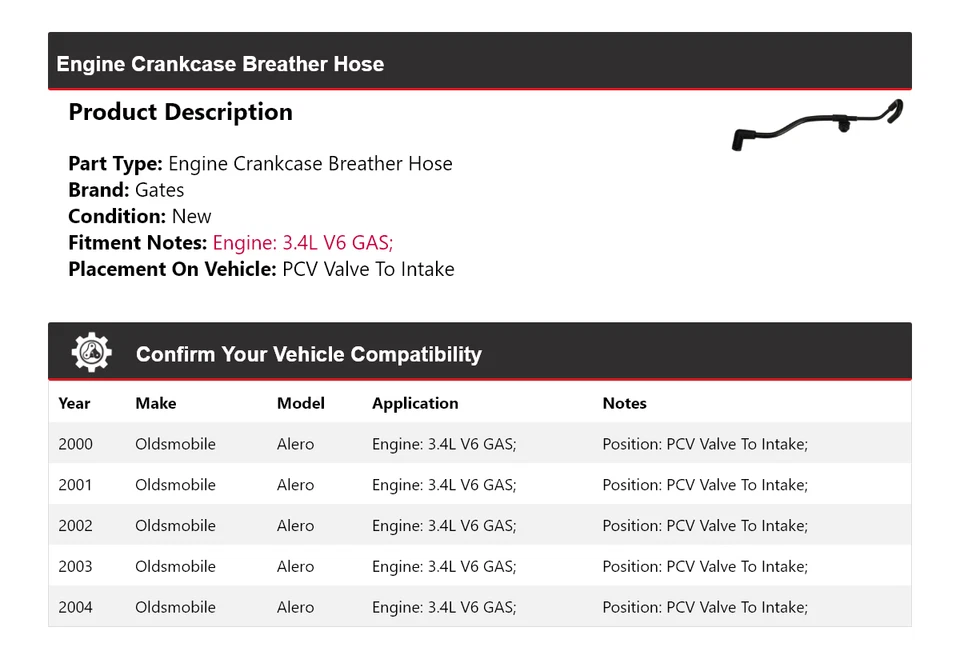 Puertas de manguera respirador cárter motor Oldsmobile Alero 2000-2004 2001 2002 Foto 2 de 3