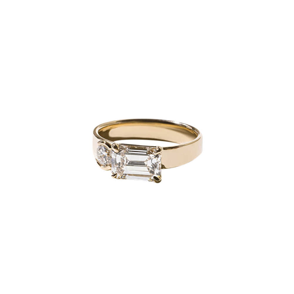 Toi Et Moi Emerald Cut Diamond Ring 1.75 Ct IGI Lab Created 18k Yellow Gold