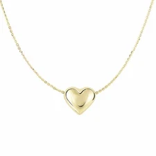 Puffed Mini Heart Charm Cable Chain Pendant Necklace Real 14K Yellow Gold 18"