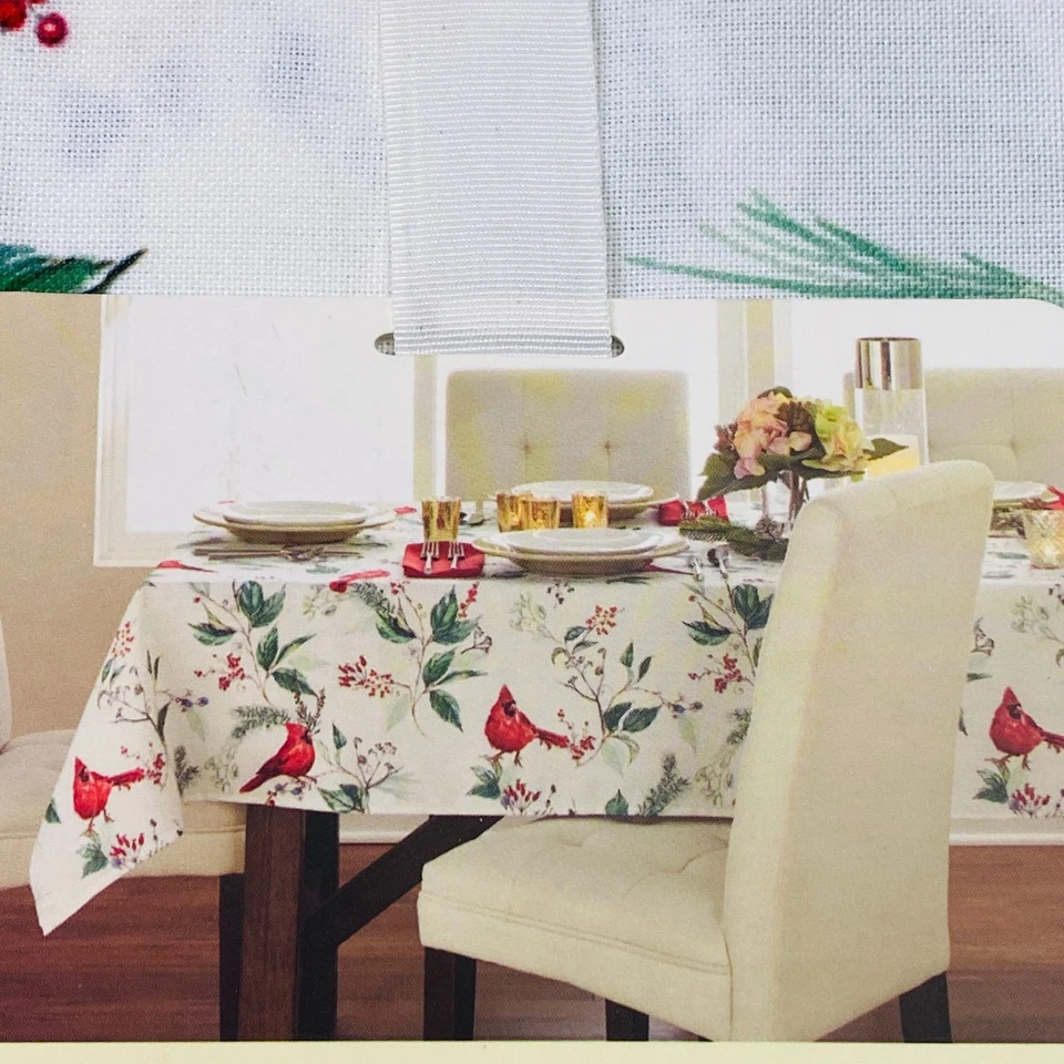 Cynthia Rowley Christmas Cardinals and Holly 60"x84" Rectangular Tablecloth - Image 2 of 2