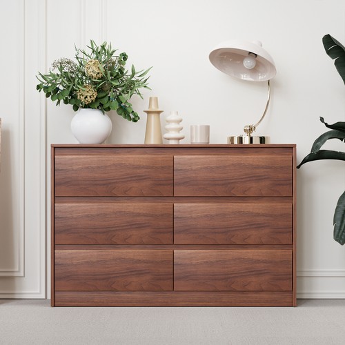 6 Drawer Double Rows Dresser Wide Storage Organizer Cabinet for Living Room Home - Picture 9 of 13