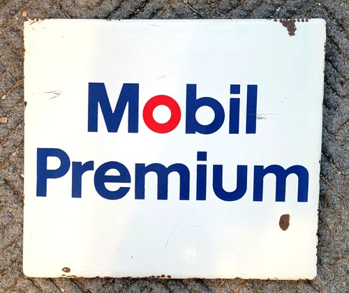 Vintage MOBIL PREMIUM Gas Station Pump Plate SIGN -- PORCELAIN