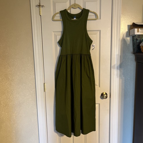 Old Navy Fit & Flare Combination Midi Dress - Olive Green -Size XL Summer 2023