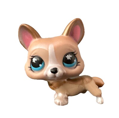Littlest Pet Shop LPS Brown Shimmer Corgi #871 Paint Splatter Blue Eyes