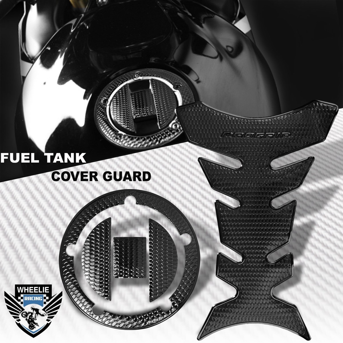 PERFORATED BLACK PRO GRIP FUEL TANK PAD+GAS CAP COVER 04-17 GSXR