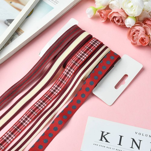 15 Yards Polyester Red Striped Ribbons for Flower Gift Home Wedding Party Decor - Picture 3 of 6