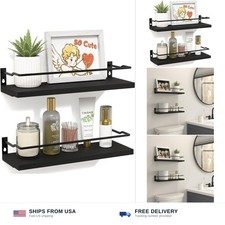 RICHER HOUSE Bathroom Shelves, Black Floating Wall Shelf Organizer Over Toile...