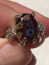 S925 Stamped Glass Murano Millefieor Pattern Ring Size 6.5 - New - 204
