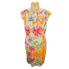 Tiana B Floral Sheath Dress 12 Orange Pink Tropical Summer Vibrant Colorful