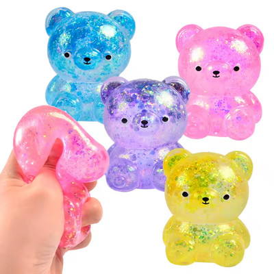 VIRAL Squishy GLITZER Gummibärchen 2,1 Zoll Zucker Quetschspielzeug (1 Stück ZUFÄLLIGE FARBE)