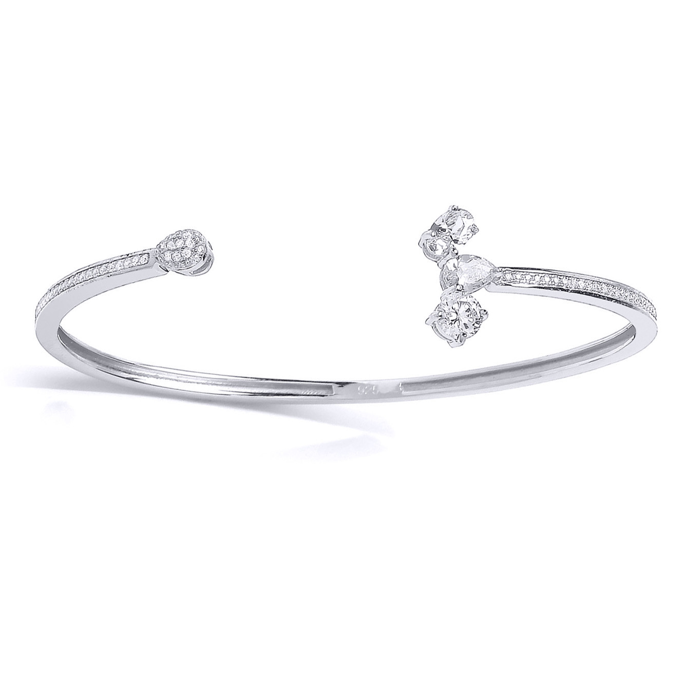Silver Jewelco London Pear CZ Fancy Torque Bangle Bracelet