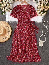 Elegant Floral V Neck Maxi Dress