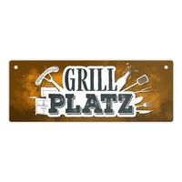 Grillplatz Metallschild In Orange Fleisch Wurst Grillen Grill Bier Hobby Besteck