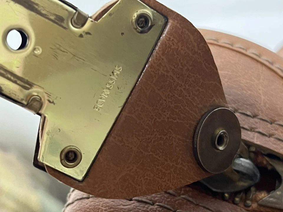 Vintage Top Grain Leather Garment Bag With Tucky Closure Military Green Lining - Image 3 of 4