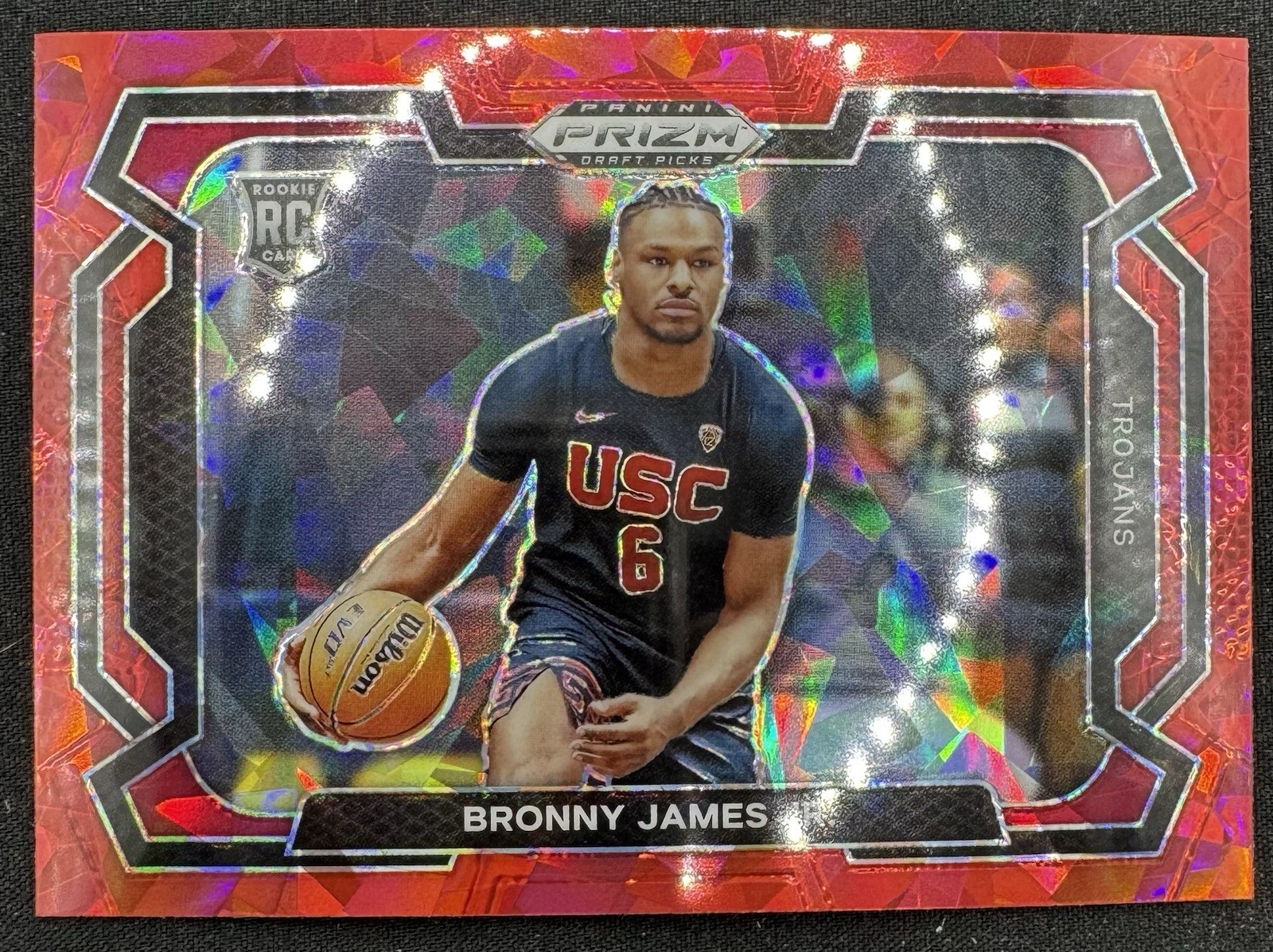 2024 Prizm Draft Picks Red Cracked Ice Prizm Variation #86 Bronny James Jr.