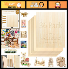 36 Pack Basswood Sheets 12"x12"x1/8" Unfinished Craft Wood for DIY, Engraving, L