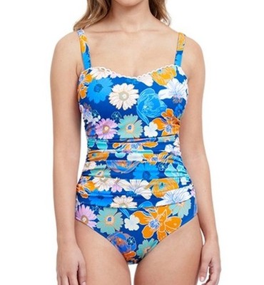 PROFILE BY GOTTEX Rising Sun One-Piece Swimsuit D Cup Blue Floral 6D 8D 10D 12D
