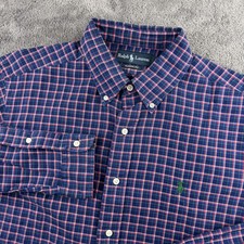 Ralph Lauren Shirt Mens Large Blue Plaid Classic Fit Long Sleeve Button Down