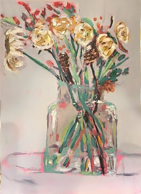 Flowers In A Vase 9x11 IMPRESSIONISM ORIGINAL FINE ART  Paper Signed Decor