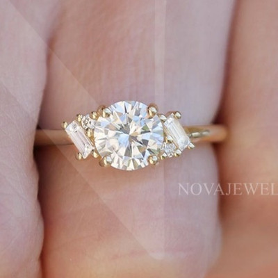 0.5 CT Round Cluster Moissanite Engagement Ring 14K Yellow Gold Plated For Women
