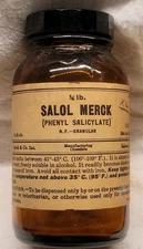 Vintage MERCK Apothecary Pharmacy Bottle with Lid SALOL Empty w Original Label