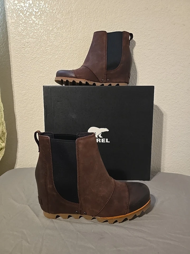 ¡Botas de cuña Sorel Lea con tacón de cuero rojo envejecido! Mujer Talla US 9! Foto 3 de 4