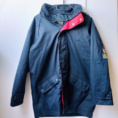 AIGLE Men's raincoat vintage jacket Navy Blue Hooded Waterproof Parka SIZE L 14