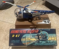 Vintage Highway Patrol B-47 Helicopter TN Japan Friction Powered w/ BOX WORKS