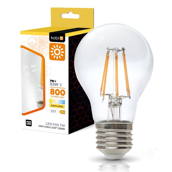 Kobi LED Filament Lampe E27 7W 3000K Warmweiß 800Lm 230V Klar 360°-image