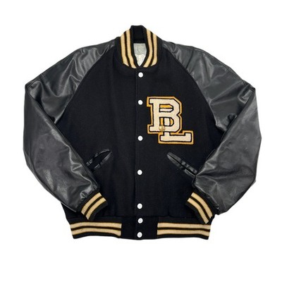 Howe Men's Vintage Black and gold varsity jacket - Tagged Size 40 (Medium)