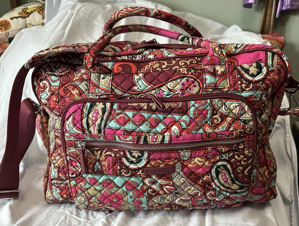 VERA BRADLEY Iconic Weekender Travel Bag & 4 PC COSMETIC SET REGAL PAISLEY RARE - Image 2 of 4