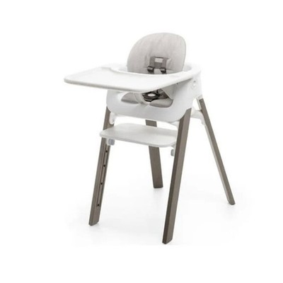 Stokke Steps High Chair Bundle White Hazy Grey Beech Baby Set Tray Cushion NEW