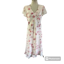 Vtg Y2K Pink Floral Flutter Sleeve Maxi Dress Plus Sz 16 Fairycore Romantic