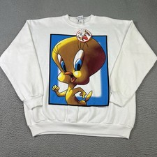 Vintage Looney Tunes Tweety Bird Sweatshirt Mens XL White Made in USA 1995