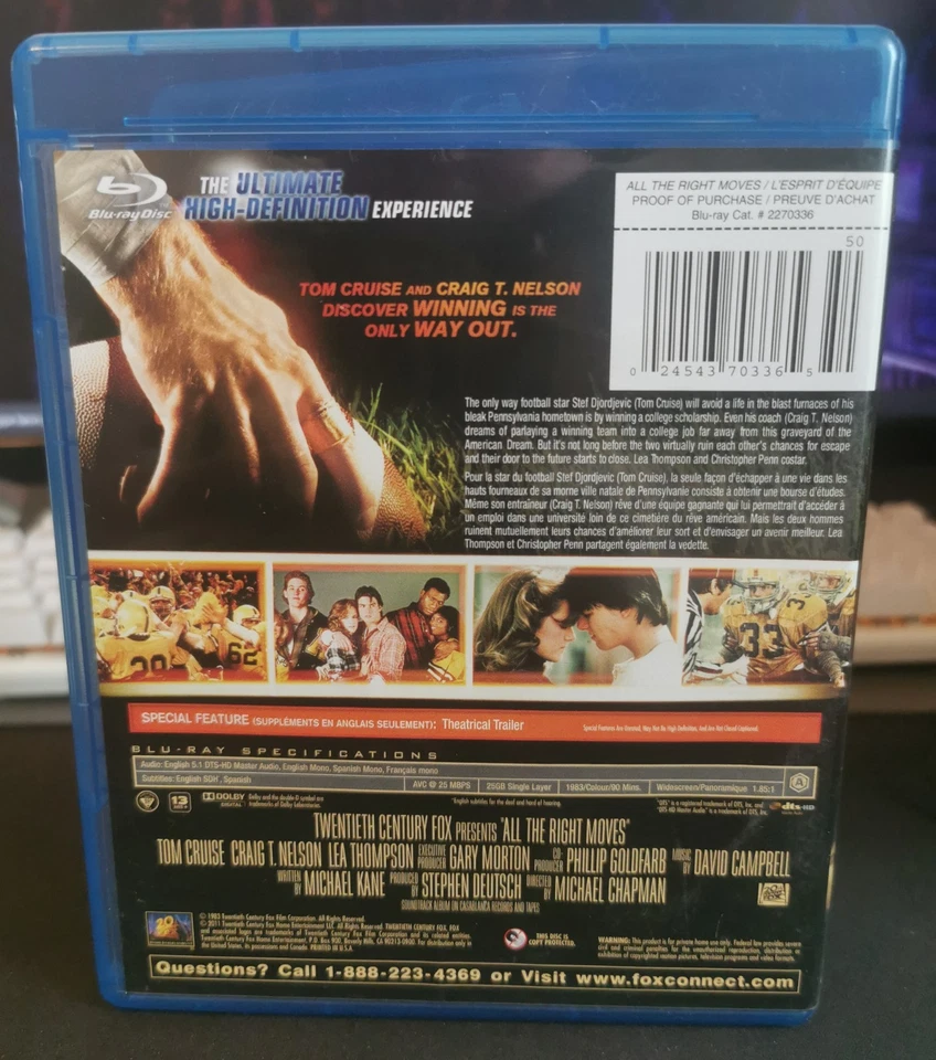 All The Right Moves (Blu ray, 2011) Tested Tom Cruise Rare OOP - Image 2 of 3